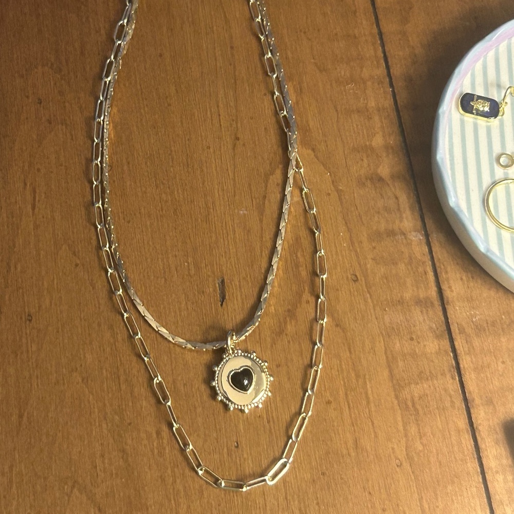 New Evereve Jude 2 Layer Heart Necklace